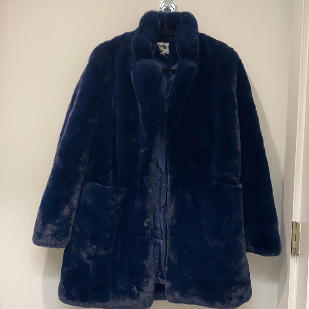 Apparis Navy Blue Faux Fur Coat- XS